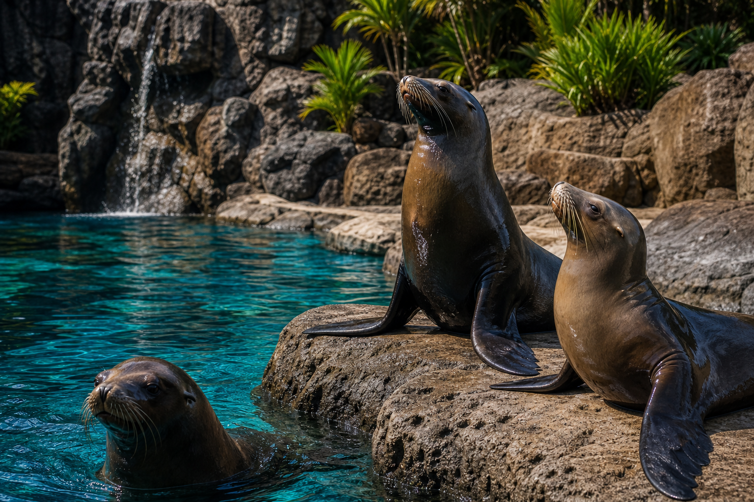 Sea lions at Loro Parque style habitat